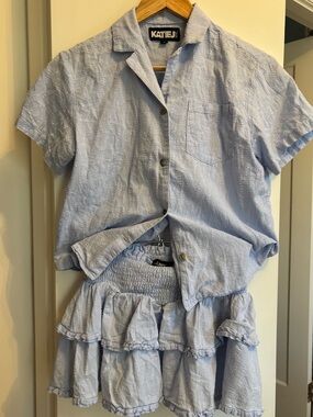 Katie J NYC Light Blue Textured Button-Up Top Girls Size 10